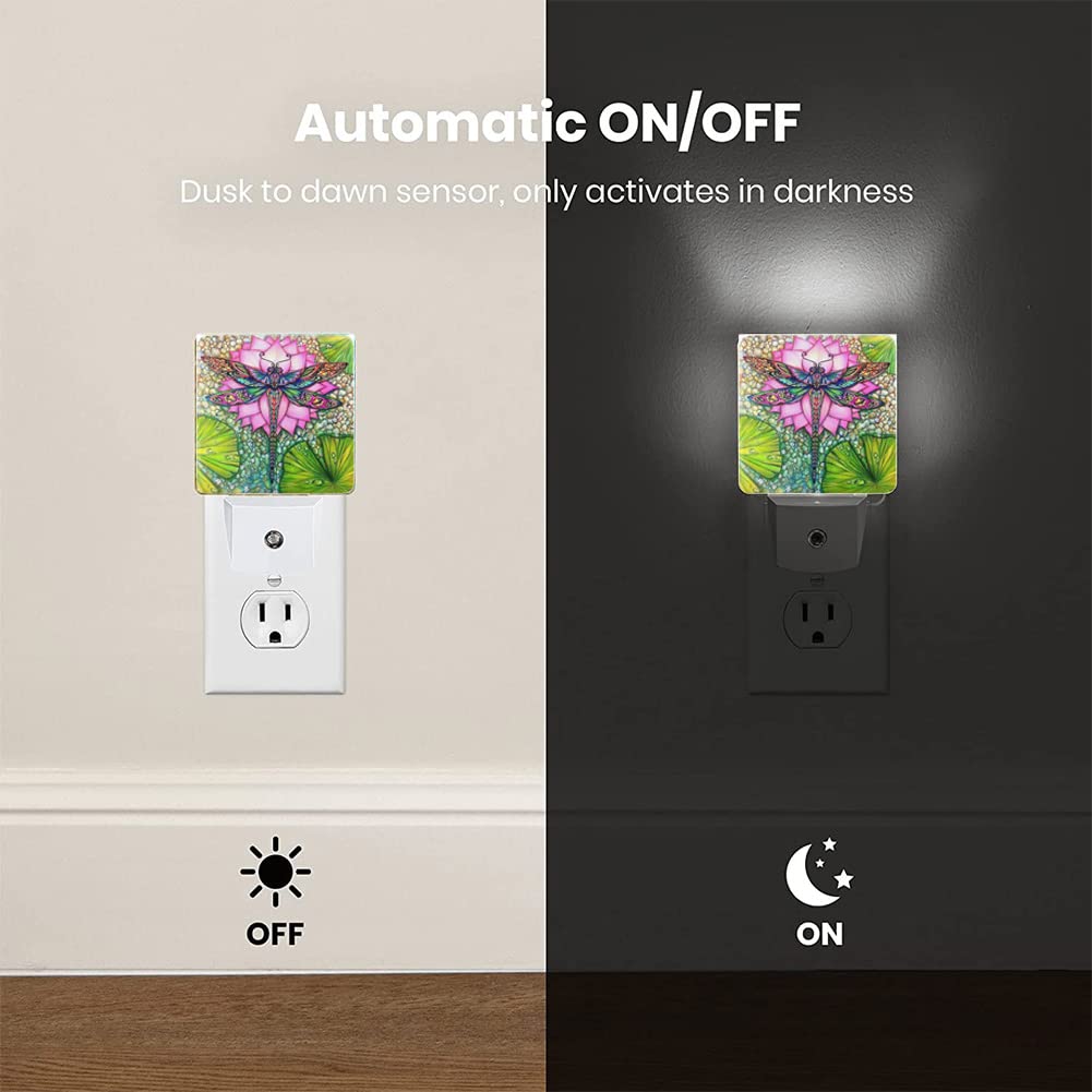 Dragonfly Night Light Plug In Led Lamp Night Lights For Bedroom Lotus Nightlight Decor For Kids Room Hallway Stairs Dimmable With Auto Sensor Adjustable Brightness Auto On/Off Dragonfly Gift For Women