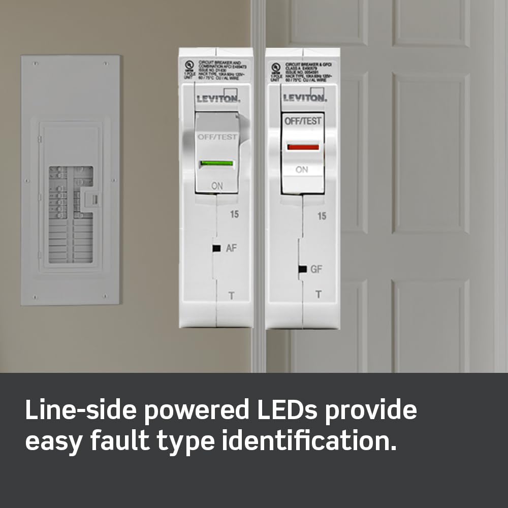 Leviton 15A 1-Pole Plug-On Afci/Gfci Branch Circuit Breaker, Thermal Magnetic, 120 Vac, Lb115-Dft, White