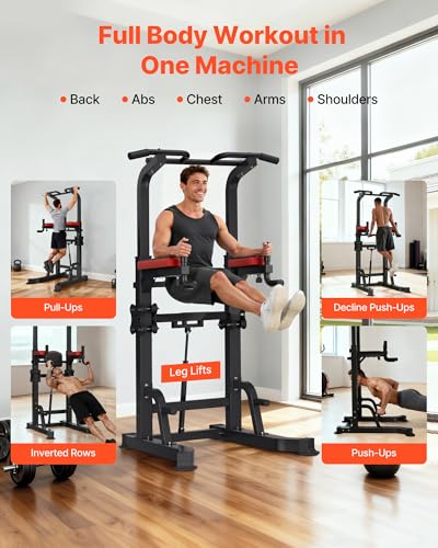 VEVOR Pull Up Bar, 330 LBS Power Tower Dip Station, Workout Dip Station with H-Shaped Stable Base & Assistance Platform, A...
