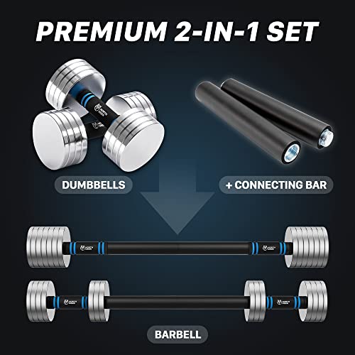 Northdeer V2.0 Upgraded Adjustable Steel Dumbbells 40LB / 60LB - 2 in 1 Dumbbell Barbell Set for Home Gym Workout - Compat...