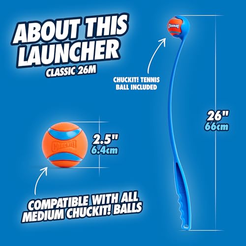 Chuckit! Ultra Dog Ball & Launcher Bundle Classic 26M 26" Length with 2 Pack Medium (2.5") Bouncy Fetch Balls for Dogs 20-...