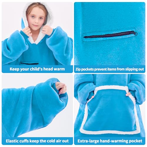 IFNOW Wearable Blanket Hoodie For Kids, Blanket Hoodie For Kids With Hood And Pockets, Girls Oversized Blankets Gift for Boys