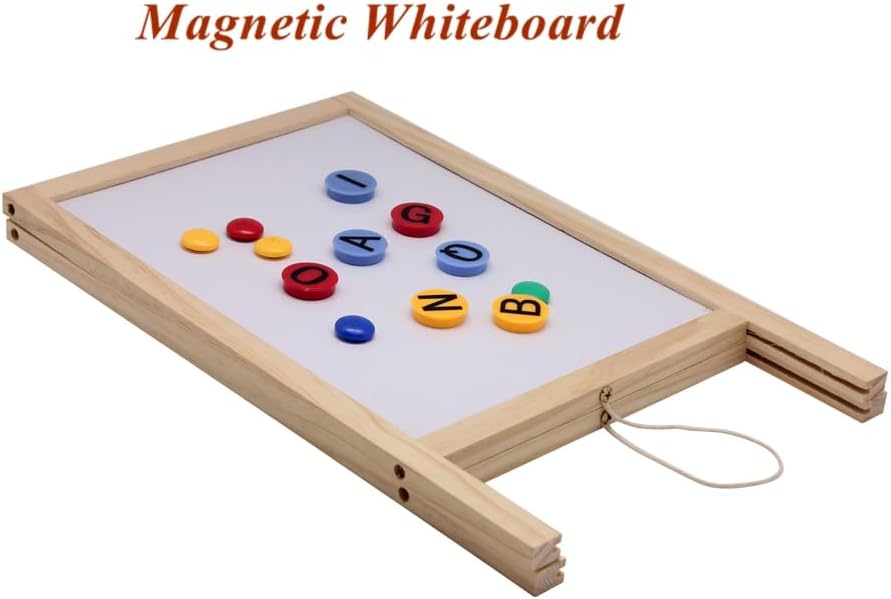 BangQiao Wooden Freestanding A Frame Non Magnetic Chalkboard and Magnetic Dry Erase White Board Display Sign, Double Sided Tabletop Message Board for Home, Office and Counter