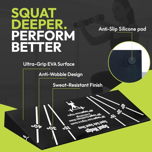 Squat Wedge Block – Non-Slip EVA Material Slant Board with 15°/30°/40° Angle Markings, 15° Heel-Elevated Incline Squat Wed...