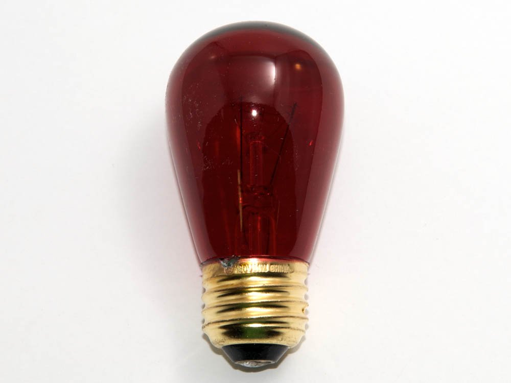 Bulbrite S14 Transparent Red Indicator Bulb, 11W 130V, E26 Base, Glass