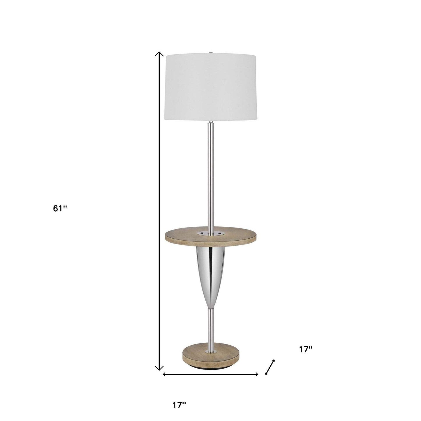 Homeroots Tray Table Floor Lamp With White Square Shade, 61 In., Chrome Finish