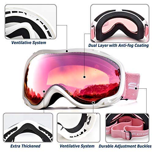 HUBO SPORTS Ski Goggles Over Glasses-Ski Snowboard Snowmobile Goggles for Men Women Adult, Anti Fog 100% UV Protection