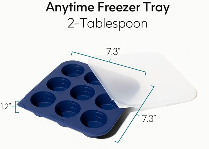 Anyday 2-Tbsp Silicone Freezer Tray with Silicone Lid for Sauces, Purees, Garlic, Herbs, Tomato Paste | Plastic-Free Freezer Molds | 1 Oz Meal Prep Ice Cube Tray Reusable