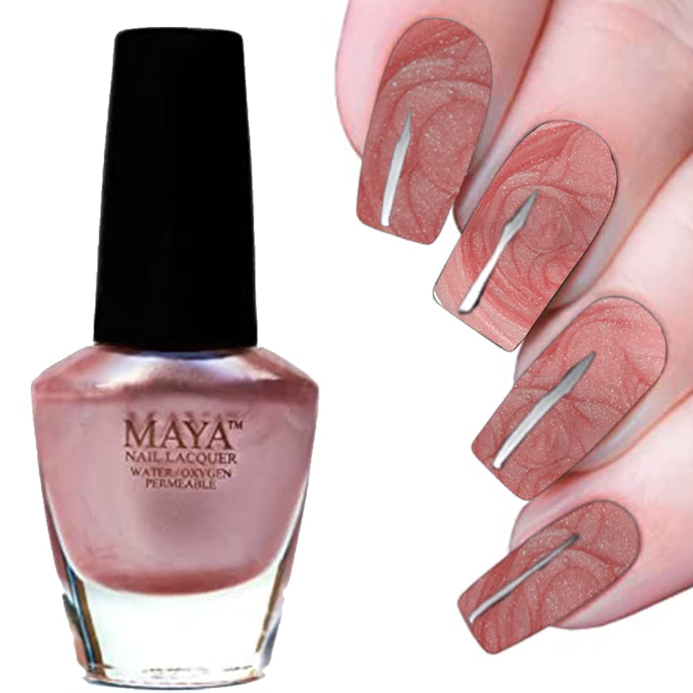 MAYA Nail Lacquer (Petallic Tea Pink). Breathable, Made in the USA, and 9-FREE