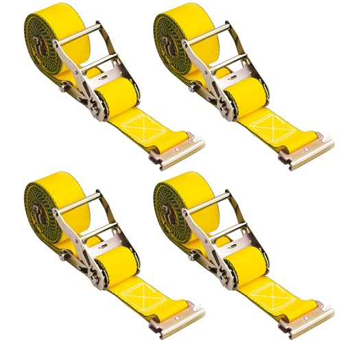 E Track Ratchet Straps 2" x 16'(4 Pack), E Track Straps 4400 lbs Load Straps for Trucks, semi Trailers, Box Truck