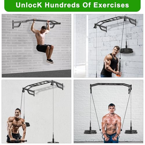 SELEWARE 48'' Heavy Duty Pull Up Bar Wall Mount Multi-function Chin up Bar with Home Gym Cable Pulley System LAT Pulldown ...