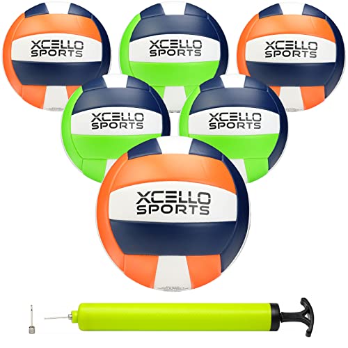 Xcello Sports Volleyball Assorted Graphics with Pump Navy/Green/White, Navy/Orange/White