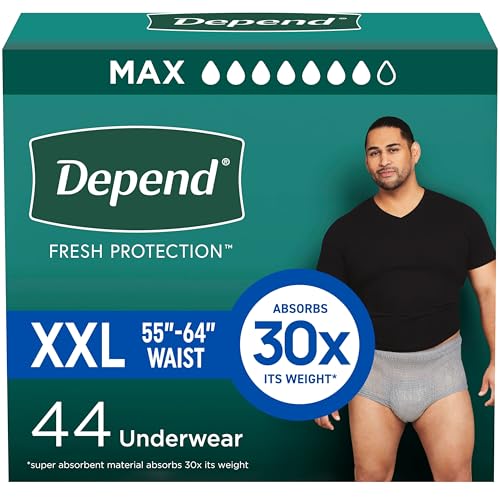 Depend Fresh Protection Adult Diapers, Incontinence Underwear for Men, Disposable, Maximum, Extra-Extra-Large, Grey, 44 Co...