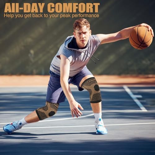 SHENGYADE Knee Brace for Women & Men1 Pair, Copper Knee Braces for Knee Pain and Support, Copper Ions Fiber Compression Kn...
