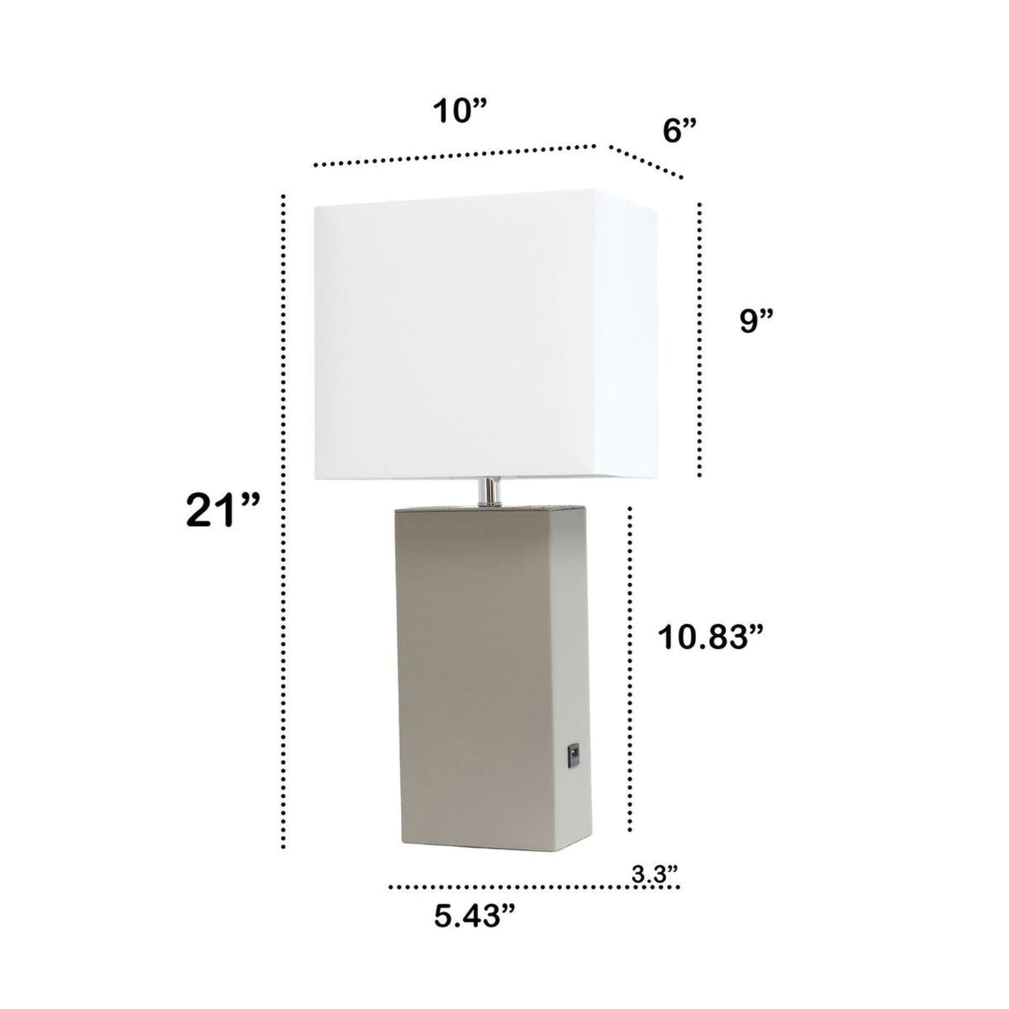 LALIA HOME Lexington 21in Leather Base Bedside Table Lamp with USB Port, Gray, Model LHT-3012, Modern Home Décor for Living Room, Bedroom, Office