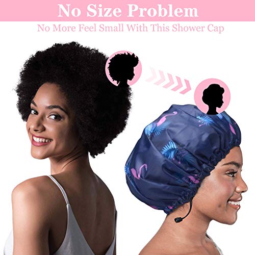 3 Pack Extra Large Double Layer Adjustable Shower Caps for Women, Waterproof Exterior & EVA Lining, Oversized Design for A...