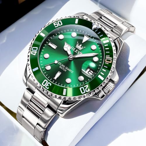 OLEVS Luxury Watches for Men Big Face Stainless Steel Business Dress Analog Quartz Watch with Day Waterproof Luminous Mens...