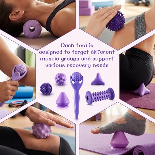 Ceenna 9 Pcs Massage Balls Set for Myofascial Point Release & Deep Massage Tissue Includes Lacrosse, 360° Rotating Mountab...