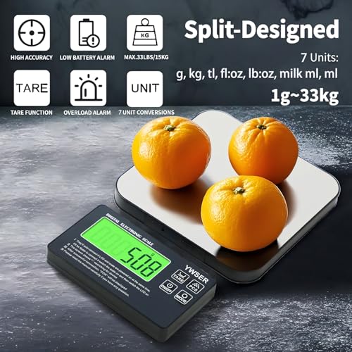 33lb Wireless Magnetic Digital Kitchen Scale with Remote LCD Display, Split-Designed for Easy Cleaning, 0.1oz/1g Precisio...