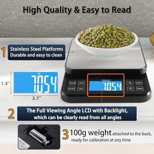 BOMATA Large Kitchen Scale with 0.1g/0.001oz High Precision, 5kg/11lb Bakery Scale with% Percentage Function, USB Recharge...