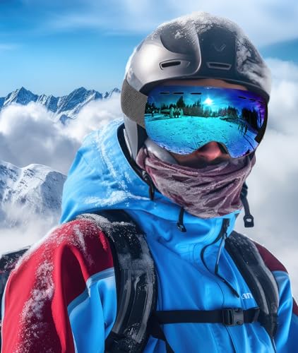 NSSIW Ski Goggles for Men Women Youth, OTG Snowboard Goggles Snow Goggles with Anti Fog and UV Protection Over Glasses 2 Pack