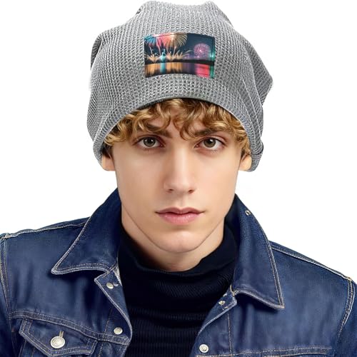 YANYU Fireworks Print Lightweight Waffle Pullover Hat Men Women Winter Headwear Outdoor Camping Travel