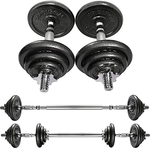 PROIRON 44Lbs Cast Iron Adjustable Dumbbell Set Hand Weight with Solid Dumbbell Handles Changed into Barbell Handily Great...