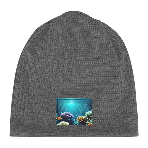 YANYU Underwater Scenery Print Lightweight Waffle Pullover Hat Men Women Winter Headwear Outdoor Camping Travel