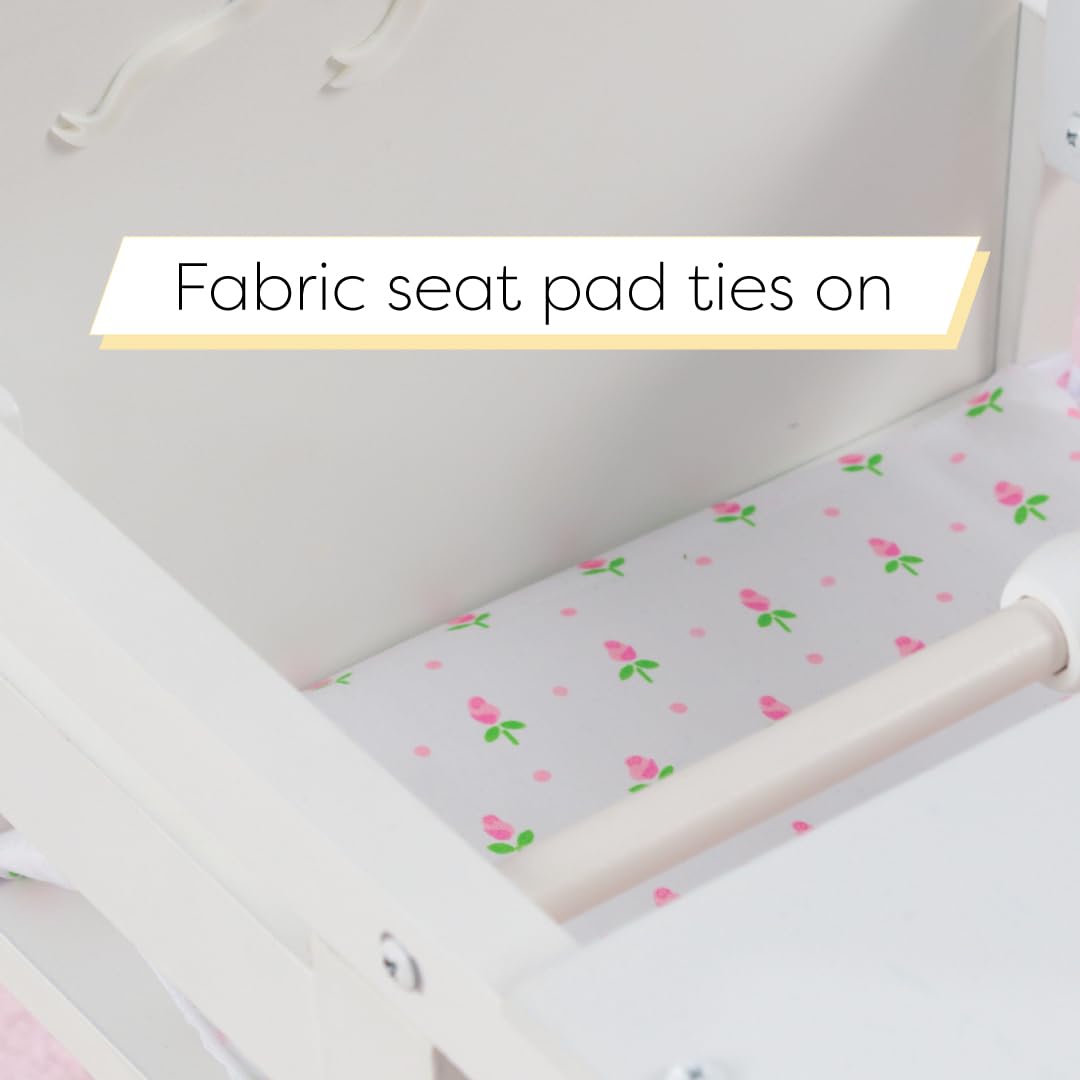 KidKraft Tiffany Bow Scalloped-Edge Wooden Lil Doll High Chair with Seat Pad - White, Gift for Ages 3+