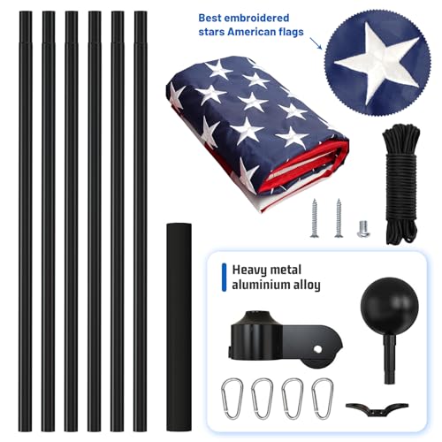 NELXINJO 25FT Heavy Duty Flag Pole – 2.0" Bottom Tube,80MPH Wind-Tested,13 Gauge Aluminum Residential Flagpole Kit with US...