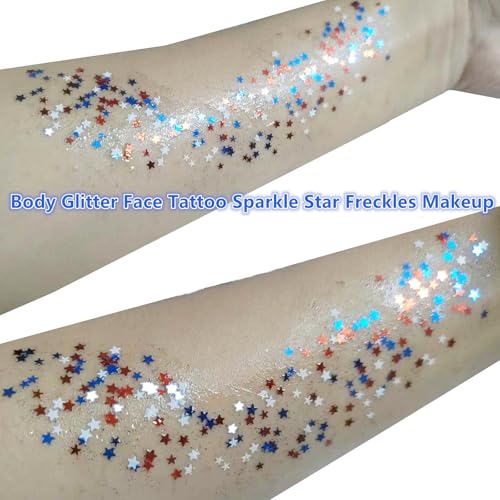 Go Ho 4th of July Outfits for Women&Kids Glitters Makeup,Red White and Blue Face Body Glitter,Fourth of July Accessories,H...