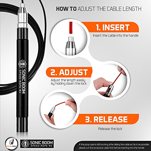 Epitomie Fitness Sonic Boom M2 High Speed Jump Rope - Patent Pending Self-Locking, Screw-Free Design – Weighted, 360 Degre...