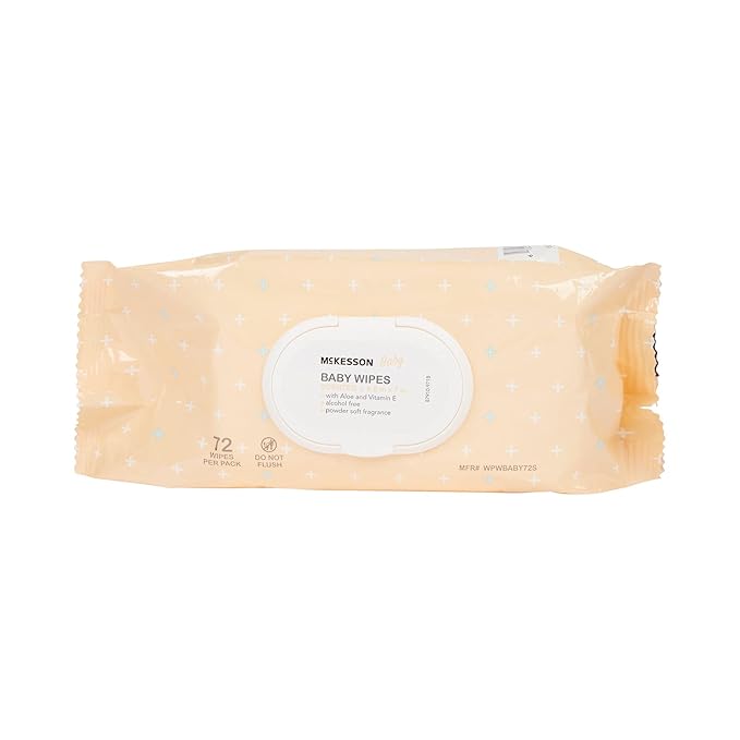 McKesson Baby Wipes, Baby Powder Scent (12 Packs, 864 Wipes) - Aloe & Vitamin E, 99% Water, Flip-Top Lid, Wipes for Sensitive Skin & Diaper Rash, 6.8 in x 7 in, 72 per pack