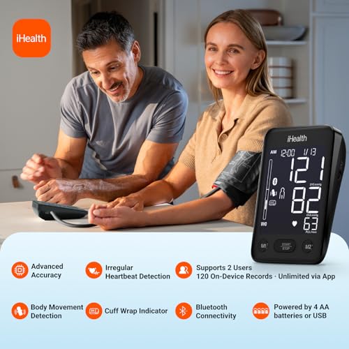 iHealth Accu Blood Pressure Monitor – 4.5" Large LCD(Black), Clinically Accurate, Irregular Heartbeat Alert, Body & Cuff D...