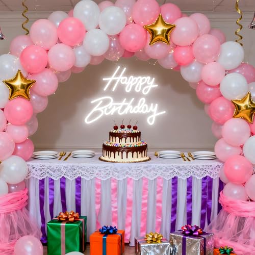 Happy Birthday Neon Sign - 16.5x9.8 Inch White Birthday Neon Light for Wall Decor, USB Powered Dimmable Party Decorations ...