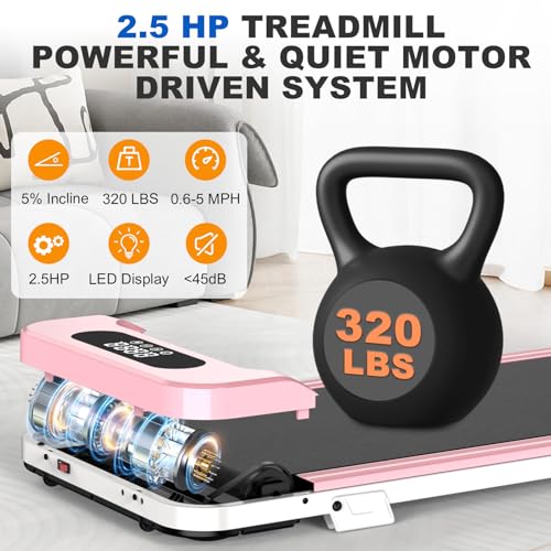 Walking Pad with Incline, Under Desk Treadmill for Home Office with Ultra Quiet <40dB, 2.5 HP Portable Walking Jogging Run...