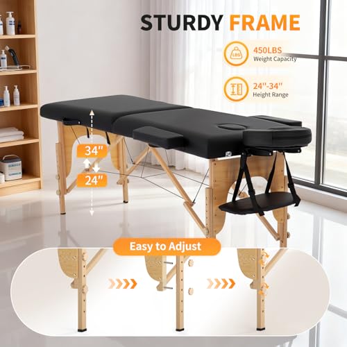 BestMassage Massage Bed Portable Massage Table 24 inch Wide Lash Bed Height Adjustable 2 Folding Spa Table with Non-Woven ...