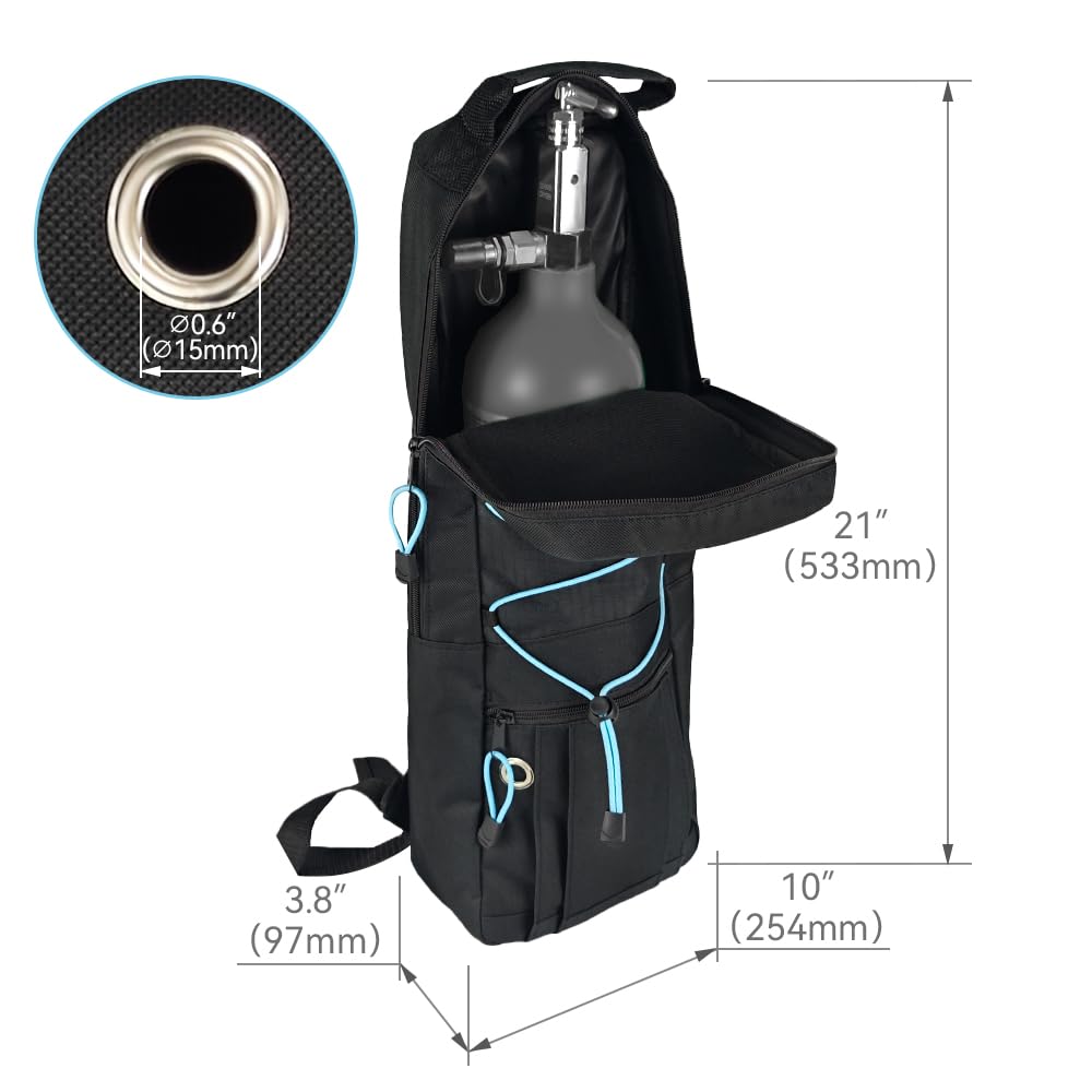 Portable Oxygen Tank Backpack for A, B(M6), C(M9), D, M2, Ml6, M7 Size Oxygen Cylinders, Durable Oxford Material with Chest Strap & Four Outlet Holes, Wheelchair Bag for Travel, Storage & Carry