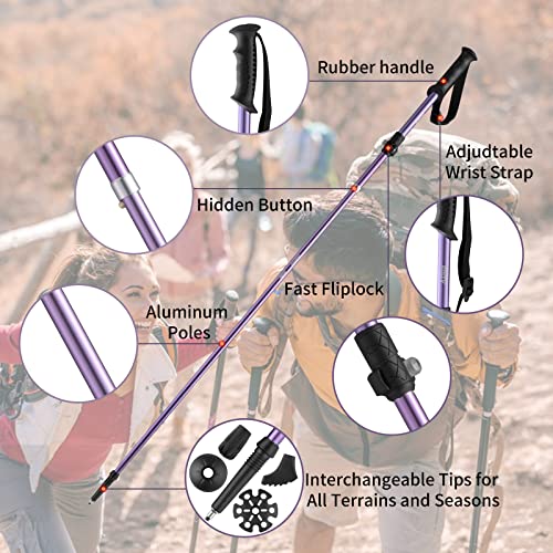 AISUNOURDOOR Lightweight Adjustable Trekking Poles, Aluminum Collapsible Travel Hiking or Walking Sticks for Women Childre...