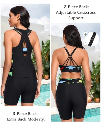 Tempt Me Women 3 Piece Tankini Swimsuits - Athletic Bathing Suits Swim Tank Top with Boy Shorts and Bra Modest Swimwear 2026