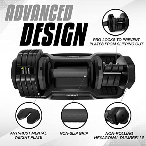Yes4All 25/55LB Single/Pair Adjustable Dumbbells Weights, 5 in 1 Free Weights Dumbbell with One Second Dial Handle for Dif...