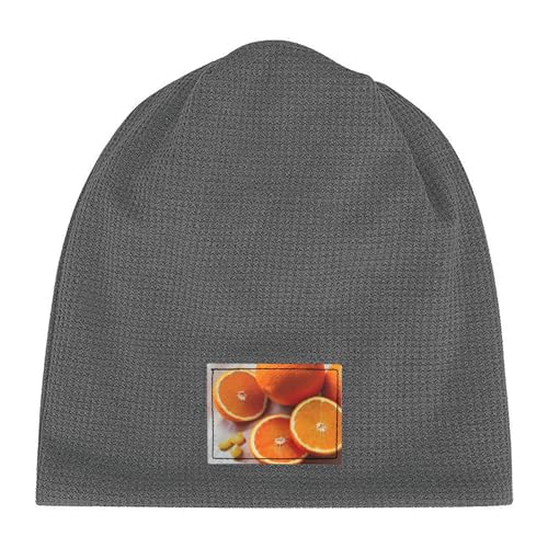 YANYU Fresh Orange Fruit Print Lightweight Waffle Pullover Hat Men Women Winter Headwear Outdoor Camping Travel