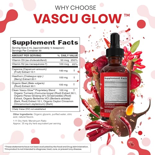 Clean Nutra Cayenne Pepper Drops Supplement Liquid + Hawthorn Berry, Vitamin D3 K2 Beet Root Powder, Ceylon Cinnamon, Turm...