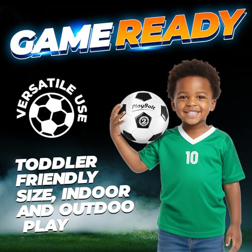 PlayBolt Soccer Ball Size 2/3/4 or 5 - Premium PVC Leather Cover - Youth Soccer Balls with Pump - Sports Training, Practic...