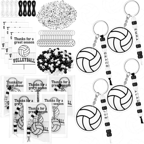 Suncalla 984 Pcs 24 Set Volleyball Keychain Making Kit DIY Volleyball Bag Tag Sport Key Chain Crafts Adjustable Letter Bea...