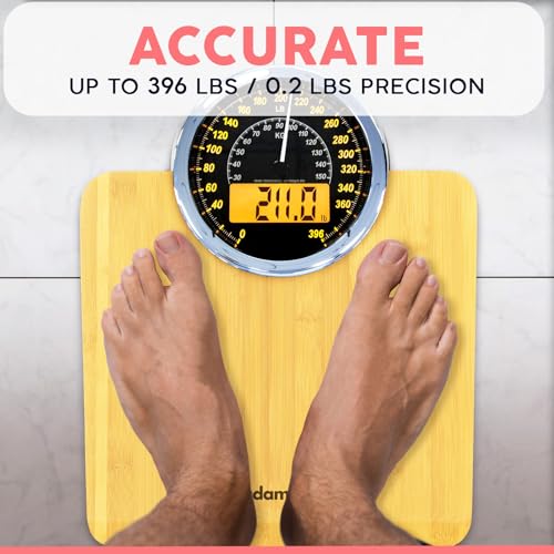 Adamson Hybrid 2-in-1 Analog & Digital Weighing Scale for Body Weight up to 400lbs - Thick Tempered Glass - Extra Large Di...
