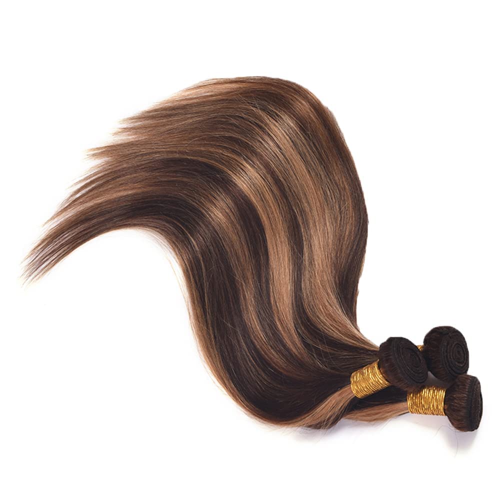 Lagalaga Bundles Human Hair 26 28 30 Inch Straight Wave Highlight Gold Brown P4/27 Human Hair Bundles Unprocessed Brazilian Virg