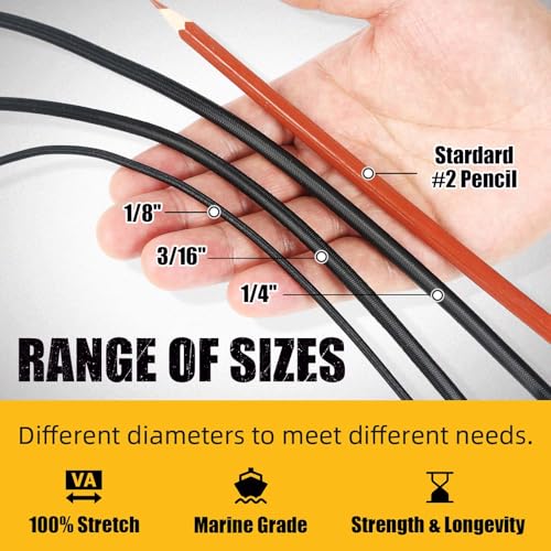 Marine Grade Bungee Cords Heavy Duty Outdoor - Bungee Cord Roll - 100% Stretch Elastic Cord and Absorbent Bungee Shock Cor...