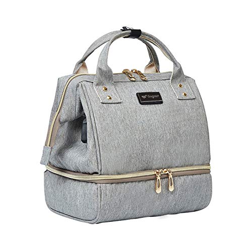 GOGOSO Breast Pump Bag with Cooler Pocket, Mini Pumping Bags for Working Mom Cooler Tote Bag Built-in USB Charging Pot for Phone Mother Diaper Bags -No Include ice Pack,Grey