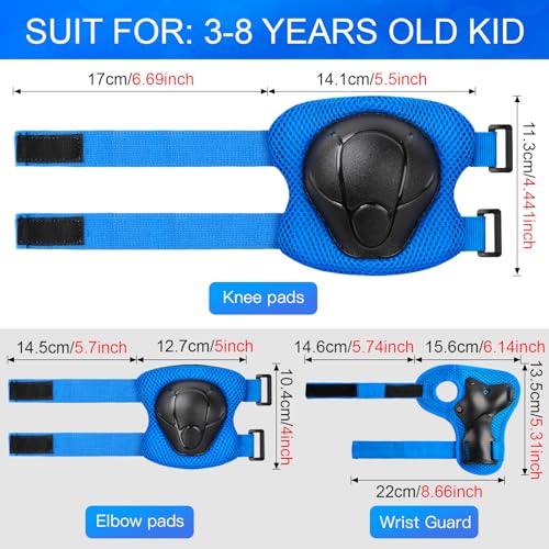 Wemfg Kids Protective Gear Set Knee Pads for Kids 3-14 Years Toddler Knee and Elbow Pads with Wrist Guards 3 in 1 for Skat...